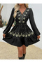 Women's Floral Printed V Neck Long Sleeve Mini Dress - 4