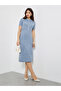 Blue Knit Midi Dress with Button Detail - 2