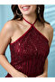 Maroon Halter Neck Sequined Bodycon Mini Dress - 4