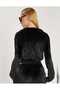 Women's Mock Neck Zippered Velvet Sweatshirt - Black - 3