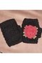 Megahan Boutique Black Hand-Embroidered Red Rose Motif Scarf, Fingerless Gloves Set - 4