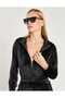 Women's Mock Neck Zippered Velvet Sweatshirt - Black