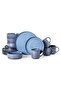 16 Piece Stoneware Dinner Set, Modern Design, Microwave & Dishwasher Safe - Blue