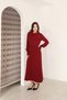 Women's Burgundy Crew Neck Striped Knitwear Dress - 4