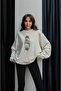Ecru Teddy Printed Coat Sweatshirt