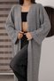 Women's Gray Double Sleeve Oversize Long Loose Knitwear Cardigan - 2