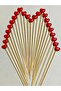 No:96 - 24 Pieces 15 cm Cocktail Long Toothpicks and Stirrers - Red Heart 1.2 cm