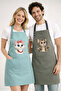 Kitchen Apron Set of 2, Stain-Resistant, Water-Repellent Fabric, Colorfast Print, Chef Kitten Pattern Double Apron - 2