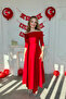 Madonna Collar Rose Detailed Red Dress - 2
