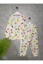 Girls' Pajama Set with Fruit Pattern, Cream Color, 100% Cotton Interlock Fabric, Crew Neck, Long Sleeves - 8