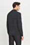 Men's Anthracite-Melange Cotton Standard Fit Regular Cut Mock Neck Jacquard Knitwear Cardigan - 5