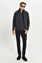 Men's Anthracite-Melange Cotton Slim Fit Slim Fit Bato Collar Textured Knitwear Sweater - 2