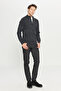 Men's Anthracite-Melange Cotton Standard Fit Regular Cut Mock Neck Jacquard Knitwear Cardigan - 2