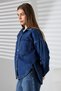 Women Oversized Denim Shirt Jacket Snow Wash Blue Medium Enzyme Color Casual Chic -Bnj4902 - 6