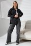 Women's Oversized Cut Tassel Denim Shirt Jacket Snow Wash Dark Black Color Casual Chic -Bnj4907
