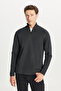 Men's Anthracite-Melange Cotton Slim Fit Slim Fit Bato Collar Textured Knitwear Sweater - 3