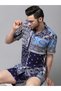 Men Blue Paisley Print Shirt and Shorts Co-ords