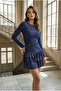 Women's Mintage Patterned Skirt with Layered Ruffles Long Sleeve Viscose Mini Dress - 2
