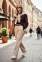 Cotton Relaxed Fit Wide Leg Stitching Detail Belted Pants Trousers 68351208