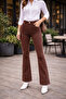 Isabelle Women’s High-Waist Brown Stretch Fabric Flared Flare Jeans Pants Comfort Long - 4