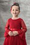 Girl's Polka Dot Detailed Princess Red Dress with Transparent Tulle Sleeves - 4