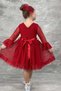 Girl's Polka Dot Detailed Princess Red Dress with Transparent Tulle Sleeves - 3