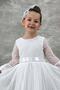 Girls' Polka Dot Detailed Princess White Dress with Transparent Tulle Sleeves - 6