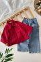 Miniğimin Cicileri Stone-Embellished Girls Shirt 2-Piece Set - Red