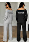 Transitional Women's 2 Piece Black + Gray Wide-Leg Baggy Plus Size Pocketed Adjustable Sweatpants - 2