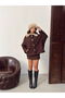 Plush Collared Buttoned Cashmere Coat - Brown |   F2048 - 2