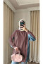 8777 - 2 Thread Comfortable, Loose Side Zipper Women's Long Sweatshirt with Denim Detail - 2