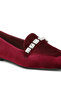 Women Velvet Diamante Strap Loafers in Dark Red - 4