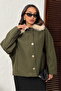 Plush Collared Buttoned Cashmere Coat - Khaki |   F2048