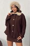 Plush Collared Buttoned Cashmere Coat - Brown |   F2048