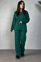 Women's Viscose Two Thread Blouse and Pants Two Piece Set with Belted Tie - 3