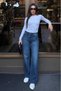 Blue 100% Cotton Wide Leg Women's Wide Leg Jeans Mg2623 - 3