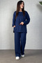 Women's Viscose Two Thread Blouse and Pants Two Piece Set with Belted Tie