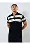 Men Black Striped Knit Polo Shirt