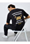 Men Black Slogan Print Oversized T-Shirt