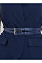 Women Navy Blue Belted Sleeveless Waistcoat - 3