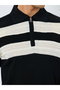 Men Black Striped Knit Polo Shirt - 3