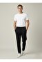 Men's Black Cotton 2 Thread Zipper Pocket Embroidery Detailed Elastic Straight Leg Sweatpants - 2