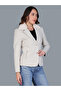 Women Off-White Button-Up Blazer with Faux Fur Collar - 3