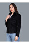 Women Black Button-Up Blazer with Faux Fur Collar - 3