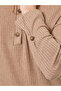 Women Beige Ribbed Knit Top with Button Detail - 4