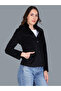 Women Black Button-Up Blazer with Faux Fur Collar - 4