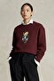 Women's Oversized Sweatshirt Trench Bear 3D Printed Burgundy – Crew Neck, 3 Thread Raised