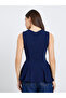 Women Navy Blue Sleeveless Knit Peplum Top - 4