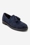 Alex Navy Blue Suede Genuine Leather Tasseled Elastic Women's Loafer Shoes - 3