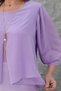 Plus Size Crew Neck Pleated Three Quarter Sleeve Chiffon Evening Dress with Necklace Women's Blouse - 3